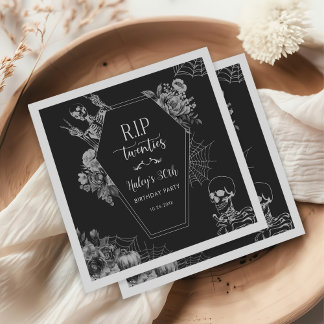 Floral Skull RIP Twenties 30th Birthday Party Napkin