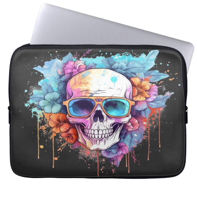 Floral Skull Shades Laptop Sleeve (Front)