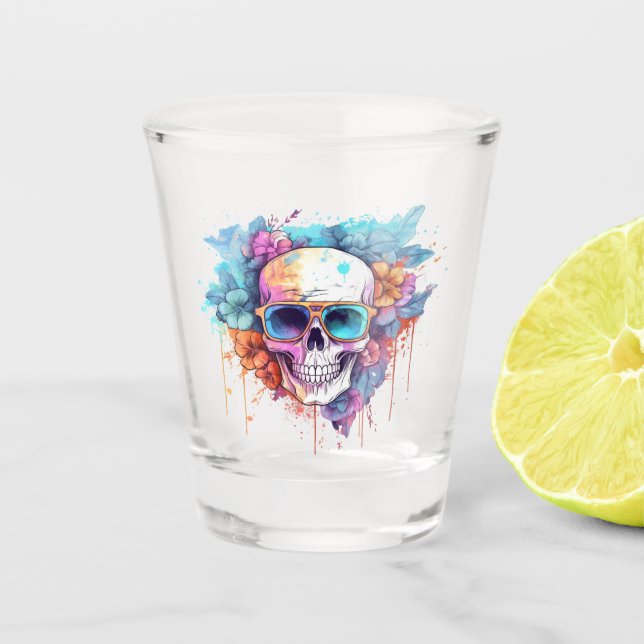 Floral Skull Shades Shot Glass (Front)