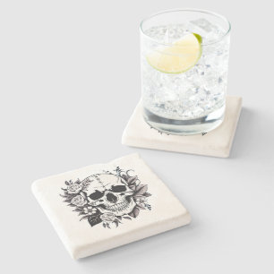 Floral Skull Stone Coaster