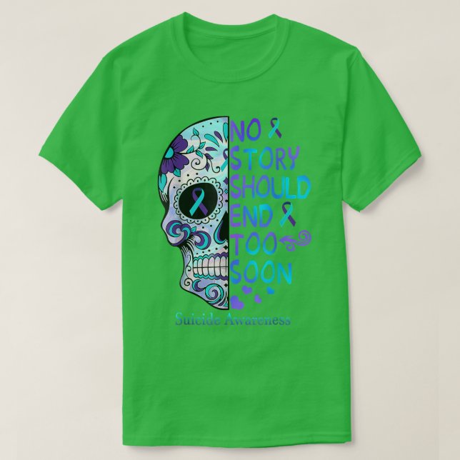 Floral Skull Suicide Awareness Mental Health  T-Shirt (Design Front)