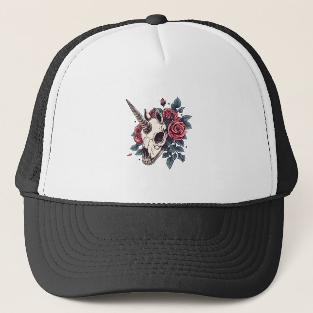 Floral Skull Unicorn (1) Trucker Hat (Front)