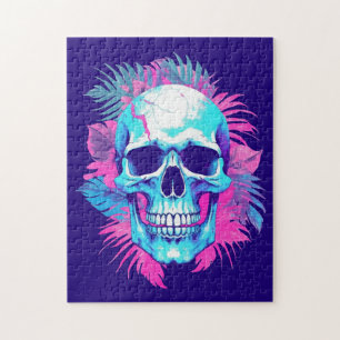 Floral Skull Vaporwave Aesthetic style Jigsaw Puzzle