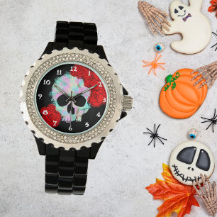Floral Skull Watercolor Sugar Skull Watch