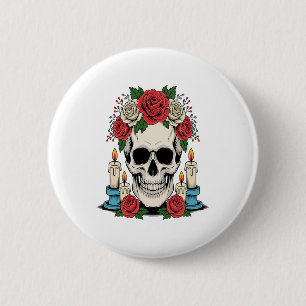 Floral Skull with Candles Halloween 6 Cm Round Badge