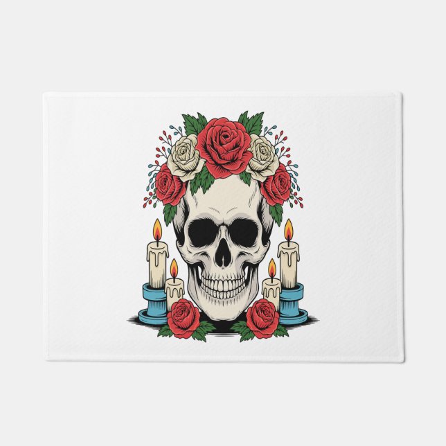 Floral Skull with Candles Halloween Doormat (Front)