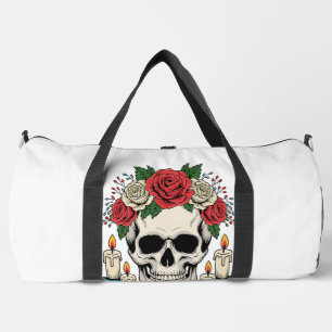 Floral Skull with Candles Halloween Duffle Bag