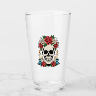 Floral Skull with Candles Halloween Glass