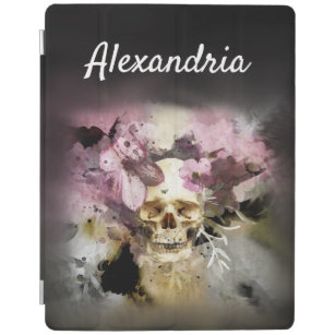 Floral Skull with Pink Flowers First Name iPad Cover