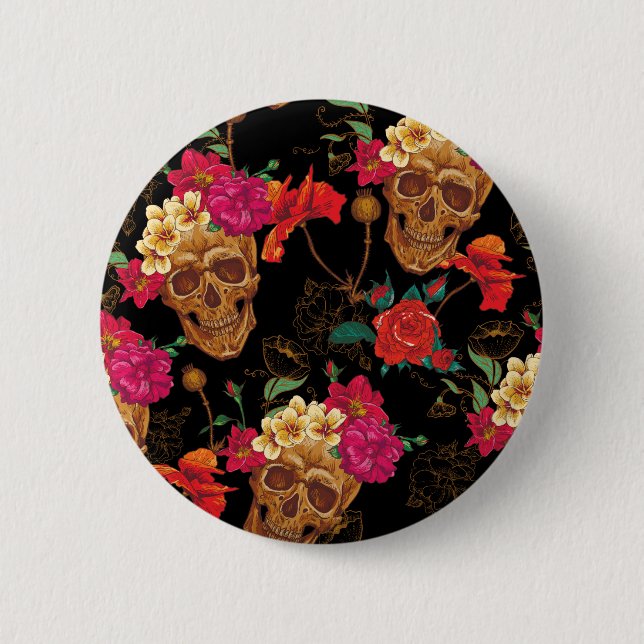 floral Skulls 6 Cm Round Badge (Front)