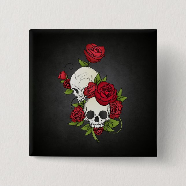 Floral Skulls Dia de los Muertos | Button (Front)