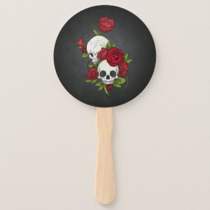 Floral Skulls Dia de los Muertos   Hand Fan