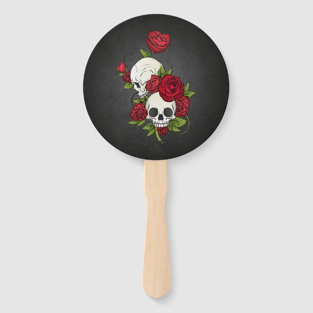 Floral Skulls Dia de los Muertos | Hand Fan (Front)