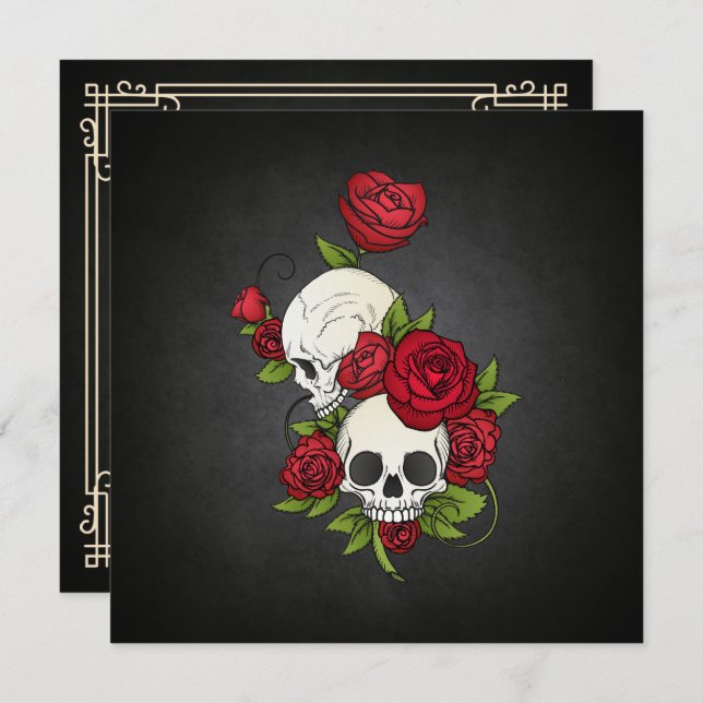Floral Skulls Dia de los Muertos Party Invitation (Front/Back)