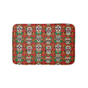 Floral Skulls Pattern Bath Mat