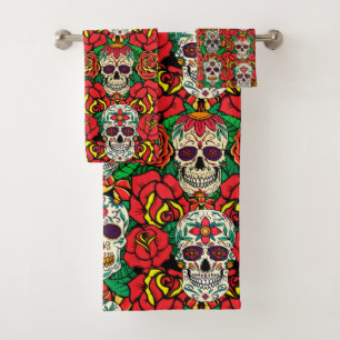 Floral Skulls Pattern Bath Towel Set