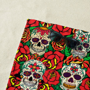 Floral Skulls Pattern Beach Towel