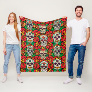 Floral Skulls Pattern Fleece Blanket