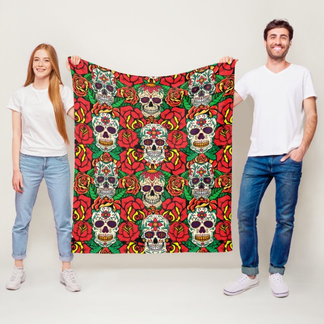 Floral Skulls Pattern Fleece Blanket (In Situ)