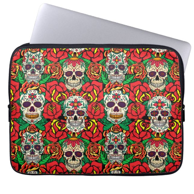 Floral Skulls Pattern Laptop Sleeve (Front)