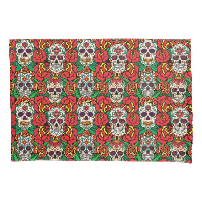 Floral Skulls Pattern Pillowcase (Front)