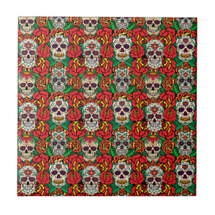 Floral Skulls Pattern Tile