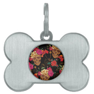 floral Skulls Pet ID Tag