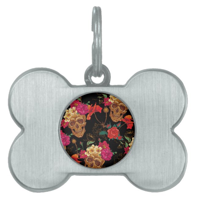 floral Skulls Pet ID Tag (Front)