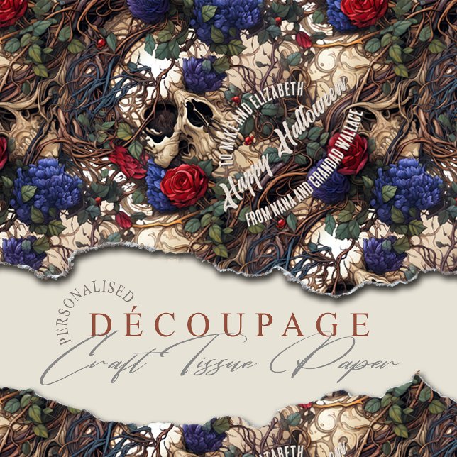 Floral Skulls Roses Blue Flowers Gothic Tissue Paper (Creator Uploaded)