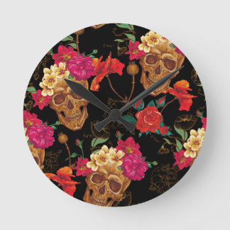 floral Skulls Round Clock