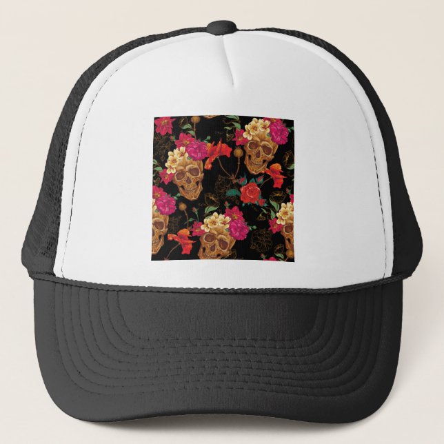 floral Skulls Trucker Hat (Front)