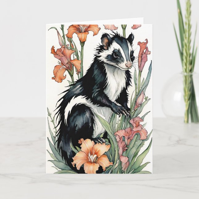 Floral Skunk Fumes Skunky Art Skunks Flowers       Card (Front)