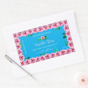 Floral Sky Blue Product Package Labels Pink Roses