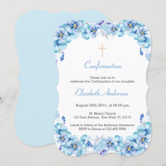 Floral Sky Blue Watercolor Confirmation Invitation