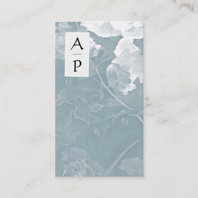 *~* Floral Slate Blue Flowers Colour QR Logo Photo Business Card (Front)