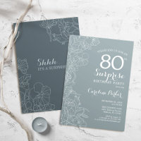 Floral Slate Blue Surprise 80th Birthday Party