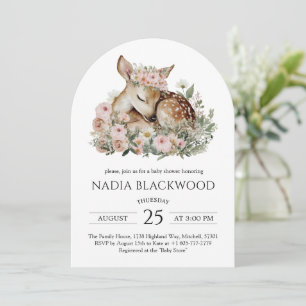 Floral Sleeping Baby Deer Watercolor Baby Shower Invitation