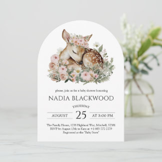 Floral Sleeping Baby Deer Watercolor Baby Shower Invitation