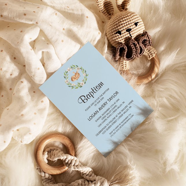 Floral Sleeping Deer Boy Baptism Invitation (Creator Uploaded)