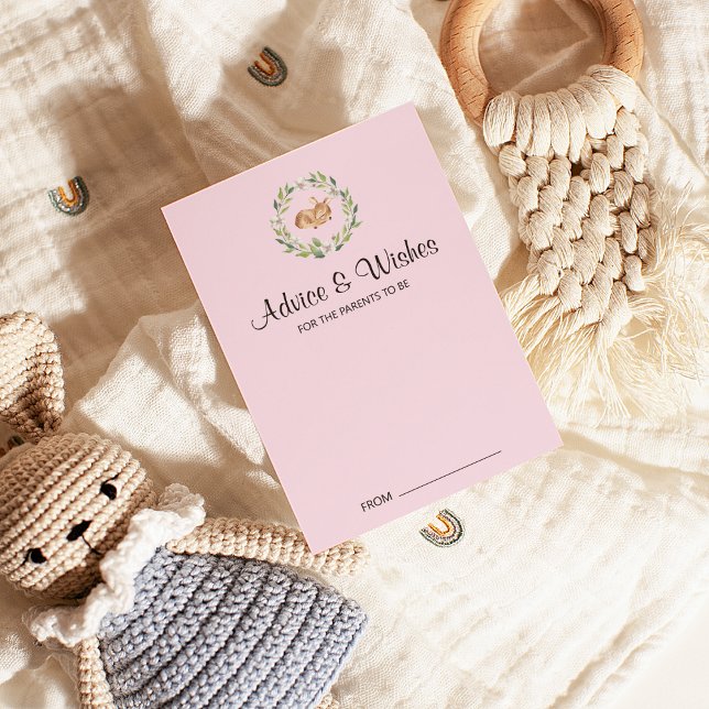 Floral Sleeping Deer Girl Baby Shower Advice Cards (Creator Uploaded)