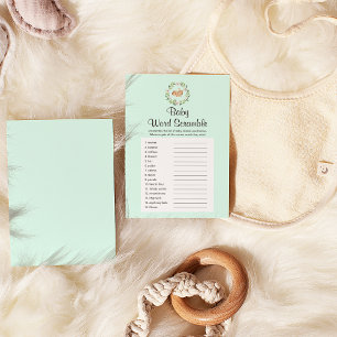 Floral Sleeping Deer Green Baby Word Scramble Game Flyer
