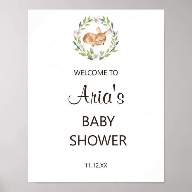 Floral Sleeping Deer Shower Welcome Sign (Front)
