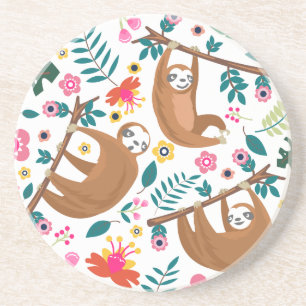 floral sloth coaster