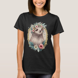 Floral Sloth Flower Crown Cute Watercolor T-Shirt