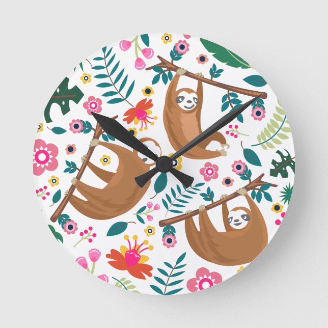 floral sloth round clock (Front)