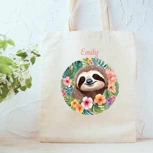 Floral Sloth Tote Bag