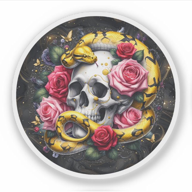 Floral Snake With Skull Sticker. (Front)