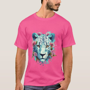 Floral Snow Jaguar Fantasy Animal Art White Panthe T-Shirt