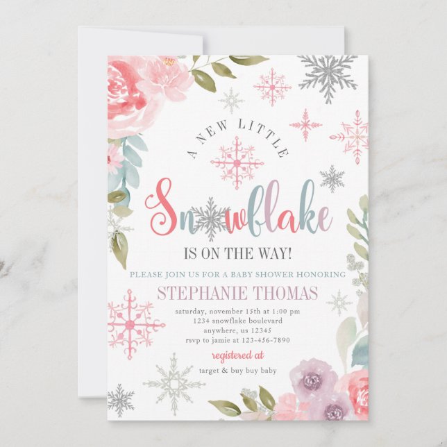 Floral Snowflake Baby Shower Invitation (Front)