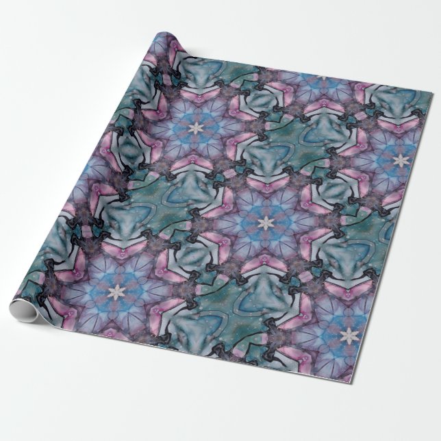 Floral Snowflake Pink Blue Green   Wrapping Paper (Unrolled)